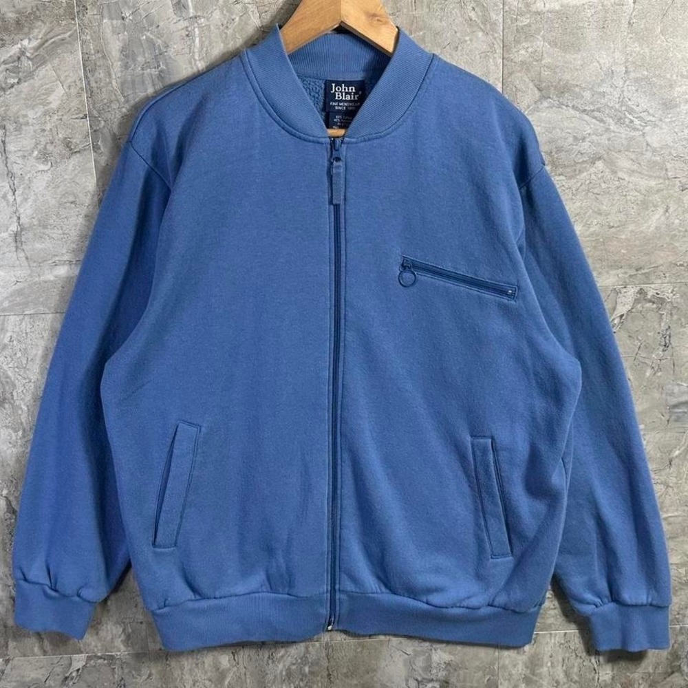john blair pullover jacket blue Full zip‎ With Pockets Sweater Mens Size L